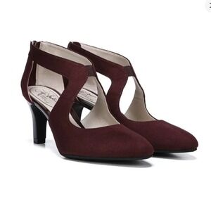 LifeStride D'Orsay Heeled Pumps Wine Burgundy Strappy Heels Womens 6 WIDE New